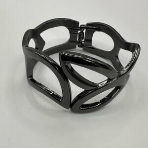 Gunmetal Hinge Bangle Organic Leaf Open Design Bracelet Costume Jewelry